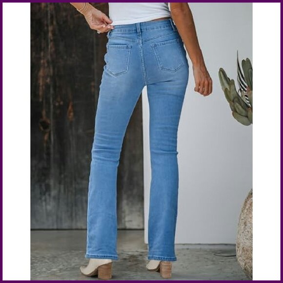 High Waist Fleece Lined Bootcut Jeans Stretchy Thermal Winter Pants - Picture 4 of 8